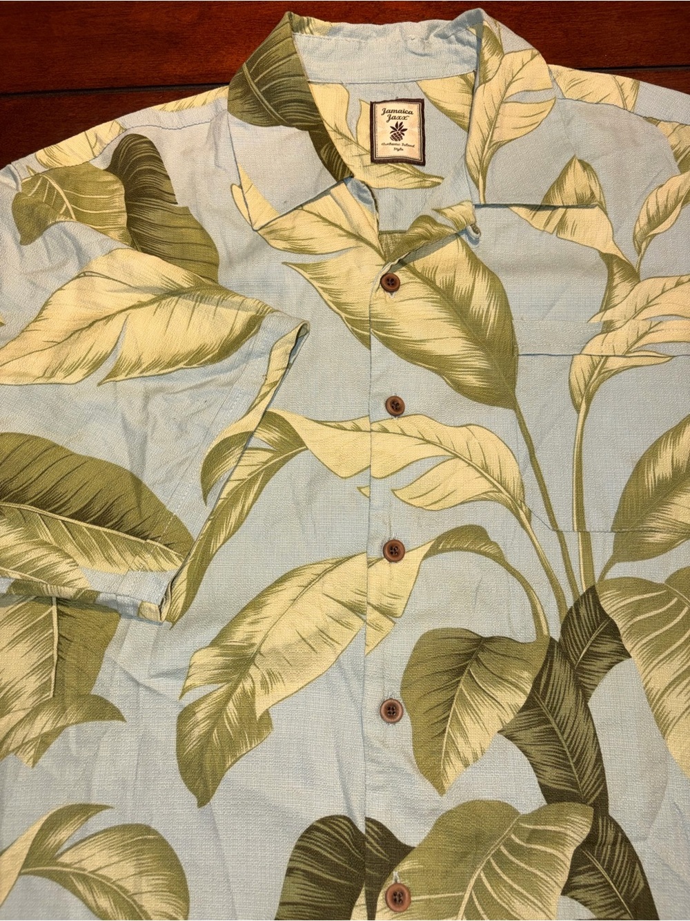 Jamaica Jaxx Men's Large 100% Silk Tropical Leaf Print Short Sleeve Button Down
